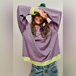 Free People - We The Free Classic Print Oversized Striped Crewneck Sweatshirt